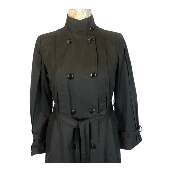 Vintage Concept black double breasted stand collar belted trench coat size large - Picture 10 of 12